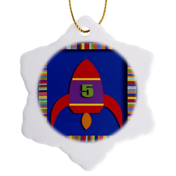 3drose, Five, Rocket, 3 inch Snowflake Porcelain Ornament