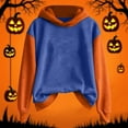 thumbnail image 2 of yoeyez Halloween Hoodies for Women Pumpkin Raglan Sleeve Hooded Sweatshirts Color Block Fall Fashion Pullover Tops Blue,XXL, 2 of 6