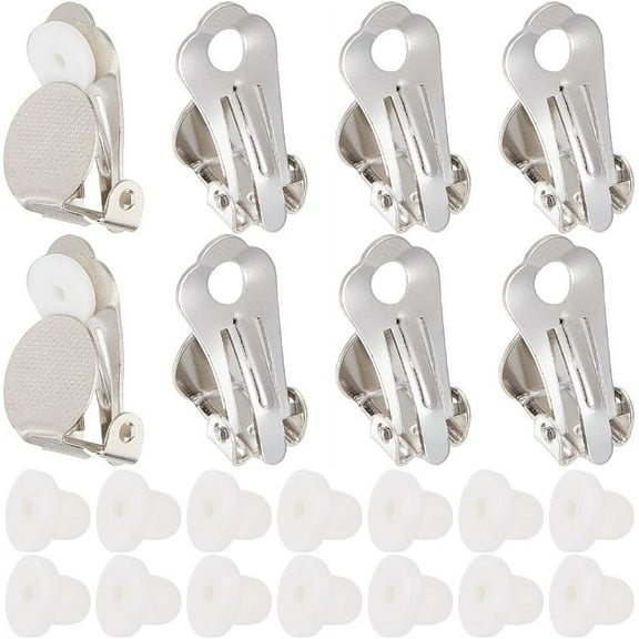 1 Box 60Pcs Silver Earring Converter Clip on Earrings Back Brass Non Pierced Earring Clips with Plastic Pads Painless Clip on Earring Findings for DIY Jewelry Making Supplies DIY Women Beginner