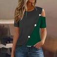 thumbnail image 2 of Cold Shoulder Tops for Women Plus Size Shirt Summer Casual Crew Neck Color Block Button Blouse, 2 of 7
