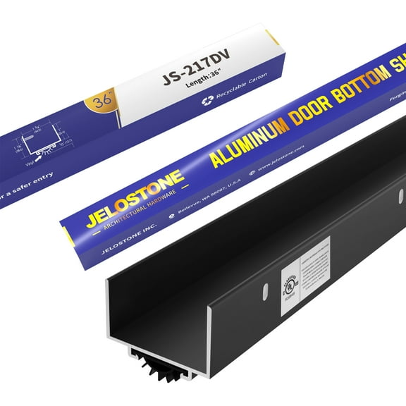 JELOSTONE U-Shaped Aluminum Door Bottom Shoes(Matte Black) - Fire Rated - 1-3/4"W x 1-1/8"H x 36"L Weather Stripping Seal for Exterior Doors, Vinyl Insert, JS-217DV