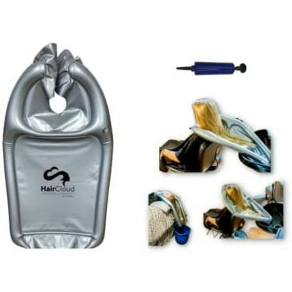Inflatable Shampoo Funnel Cape for Washing Hair in Any Chair and Basin. Portable Tray Device to Use in Salon, at Home, Nursing Home or Hospital to Keep Clothes Dry! Pump Included!