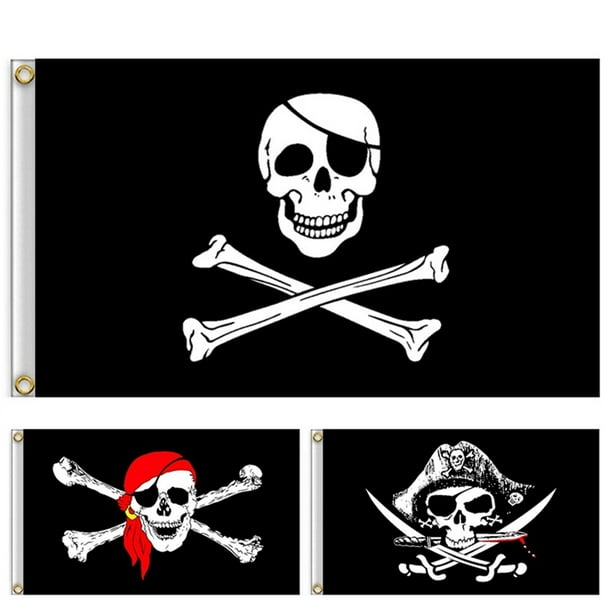 Banderines piratas de esqueleto con bandera Jolly Roger para fiesta de Halloween, fiesta pirata