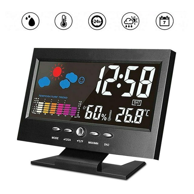 Atomic Desktop Clock With Color Display With Calendar Day Of Week Time Date Display Auto Set Dual Alarm Clock Without Battery