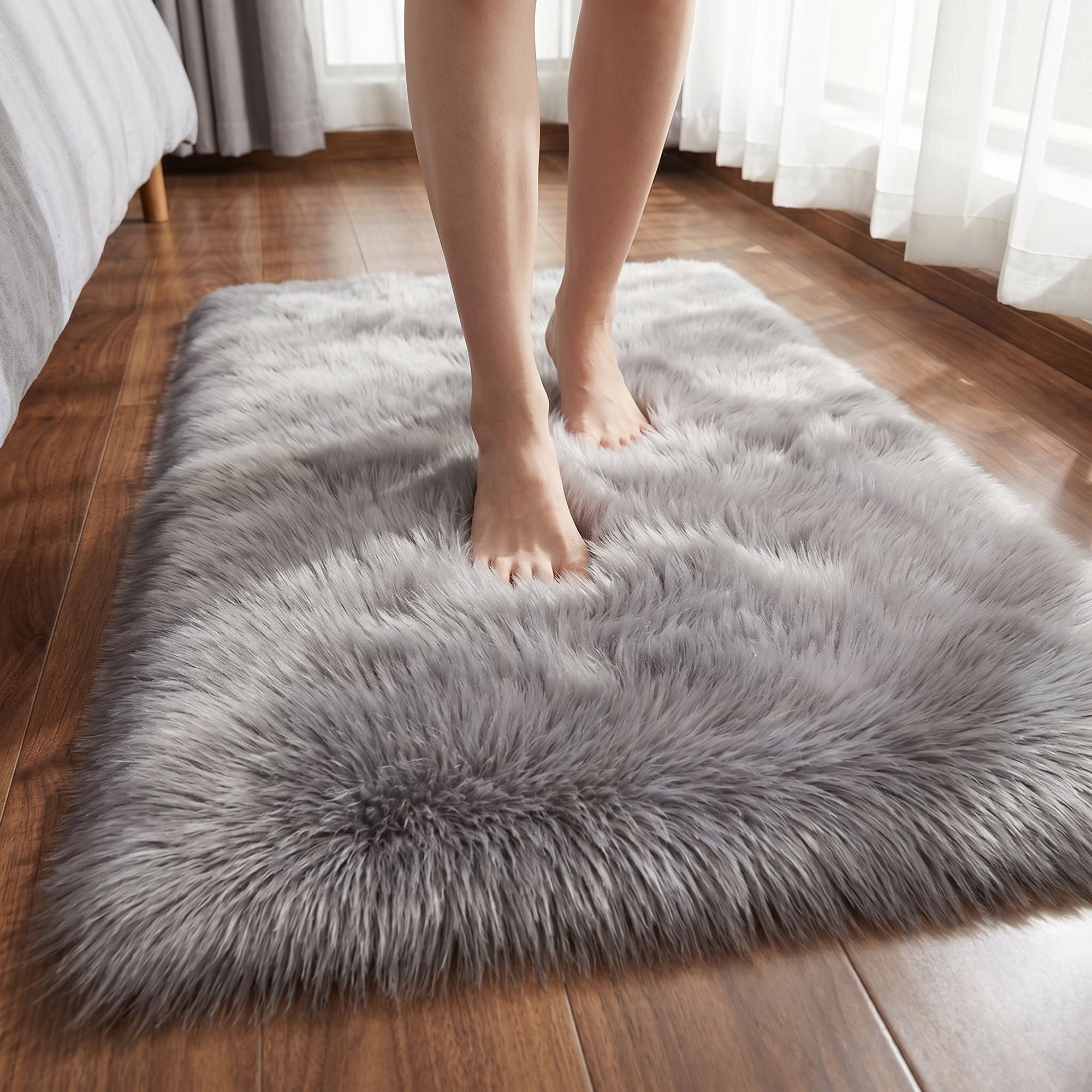 Unique Bargains Shaggy Area Rug Ultra Fluffy Non Slip Fuzzy Carpet 24" x 16" Dark Gray