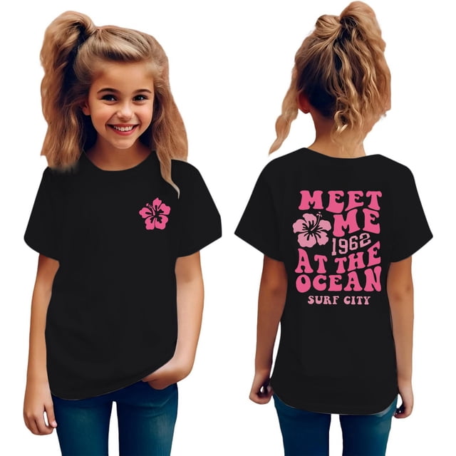 EHQJNJ T-Shirts d'Art pour Enfants T-Shirt Graphique Rétro Années 90 Imprimé Fleurs Col Rond Manches Courtes T-Shirts d'Été Mignons Tendance Tops Chandails en Molleton Col Rond Enfants