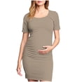 thumbnail image 1 of yoeyez Liquidation de Vêtements de Maternité Robe Grande Taille Femme Manches Courtes Col Rond Robe Simple Shower de Bébé Tenue Quotidienne Robe Soleil Robe Moulante Froncée Midi Robes Ajustées Gris,P, 1 of 6