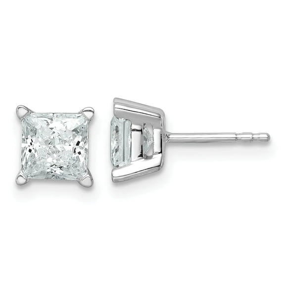 14k White Gold 2 carat Lab Grown Diamond VS/SI G Princess Complete Four Prong Stud Earrings
