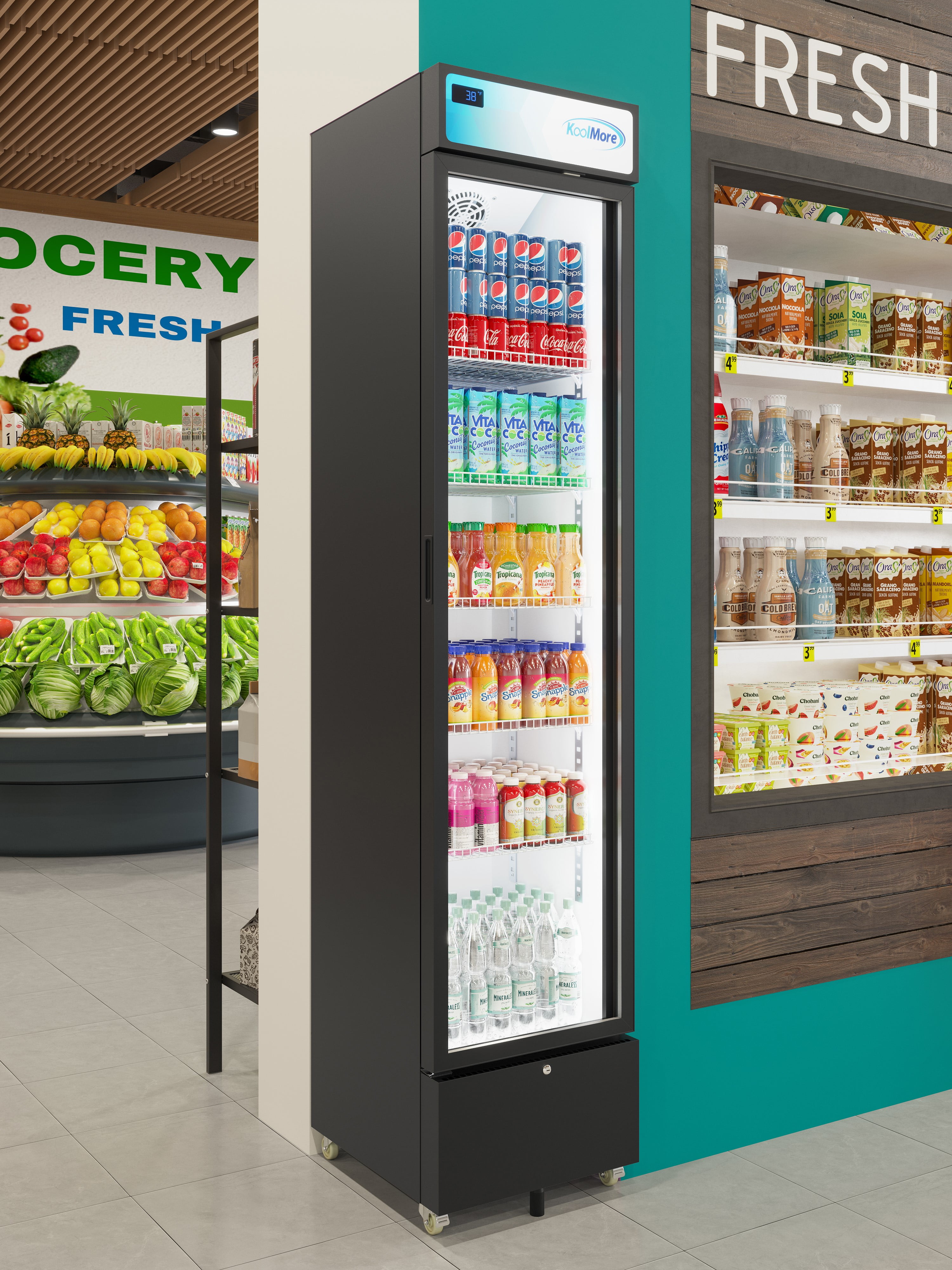 17 in. Slim Commercial Merchandiser Refrigerator 7 Cu. Ft. in Black, ETL Listed (KM-MDR-17S)