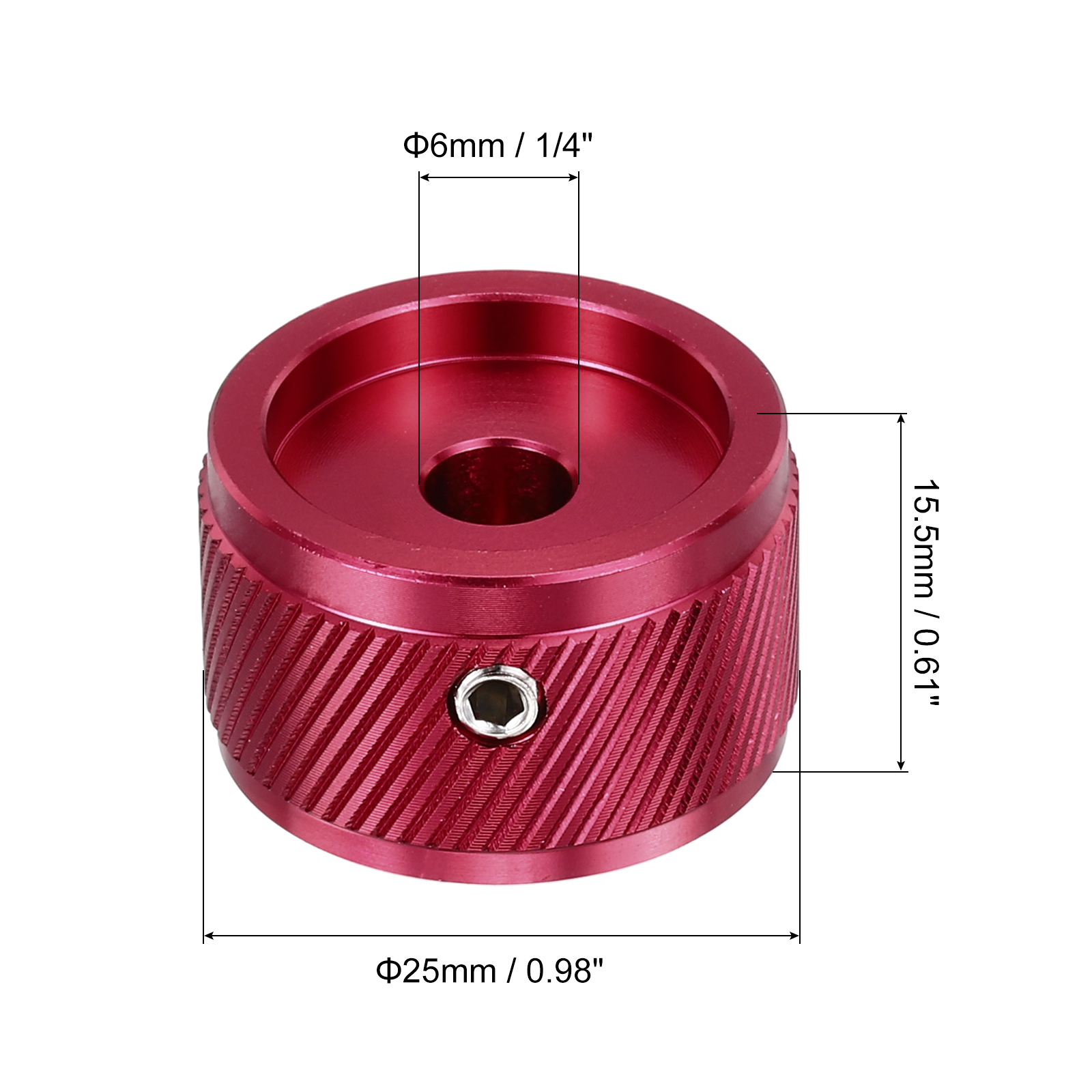 Uxcell 6 Pcs Aluminium Potentiometer Knobs, 1/4" (6mm) Universal Volume Tone Control Knobs for Guitar, Bass, Twill 5/8" Red