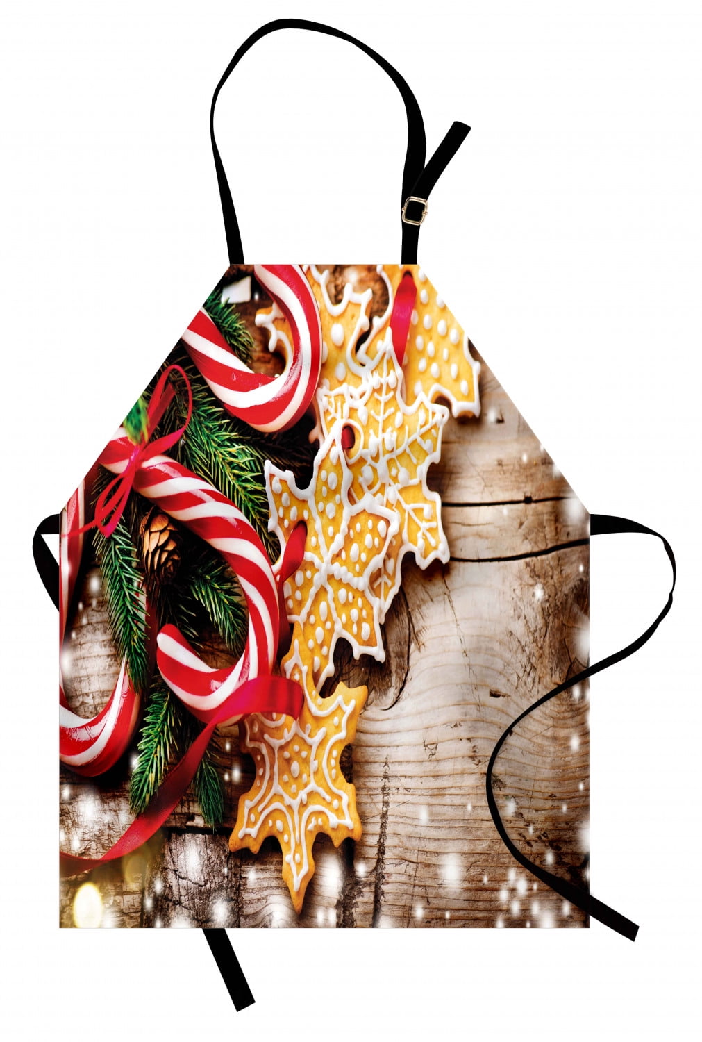 Christmas Apron Cookies and Candy Canes on Wooden Tree Board Winter