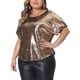thumbnail image 1 of GRACE & GRANDEUR Camisetas de lentejuelas completas para mujeres de tallas grandes, camisa de fiesta brillante de manga corta, blusas de club 3X negras, 1 of 1
