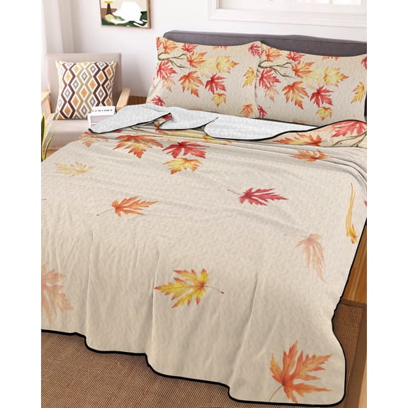 Fall Full Size Down Alternative Comforter, Lightweight Comforter Quilt Bedding Set with Pillow Shams Thanksgiving Maple Leaf Orange Red Botanical Ombre All Seasons Bed Comforter Duvet Insert 78"x90"