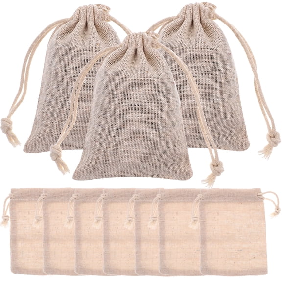 AUQ 10pcs Linen Drawstring Organizer Cotton Bag with Rope Small Drawstring Gift Bag for DIY Craft Present Party Favor (8x10cm)