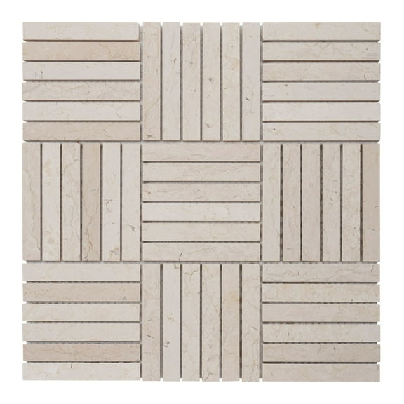 Modket TDH347NS Beige Cream Crema Marfil Marble Stone Parquet Mosaic Tile Kitchen Backsplash