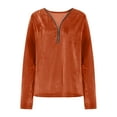 thumbnail image 4 of Lenpel Velvet Tops for Women Trendy Half Zip Long Sleeve T Shirts Loose Vintage Tees Dressy Casual Velour Blouses(Orange,Small), 4 of 7