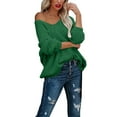 thumbnail image 3 of Women's Off The Shoulder Hollow Knit Pullover Sweater, Loose Lightweight Soft Breathable V Neck Long Sleeve Solid Color Top for All Seasons Casual Wear, Layering Comfort and Versatile Styling, 3 of 9