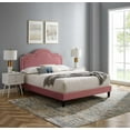 thumbnail image 2 of Platform Bed Frame, Rivet Nailhead, King Size, Pink, Velvet, Mid Century Bedroom, Modern Contemporary Boutique HB35475, 2 of 12