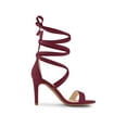thumbnail image 3 of BLISSFUL STEP Women's Open Toe Stiletto Heeled Lace up Solid Sandals Burgundy 7.5, 3 of 7