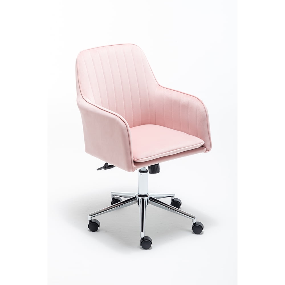 Kepooman Modern Adjustable Velvet Lounge Armchair, Living Room Study Office Swivel Chair with Backrest, Pink Kepooman Modern Adjustable Velvet Lounge Armchair, Living Room Study Office Swivel Chair with Backrest, Pink