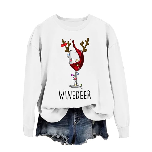 GPOECD Chandail Léger à Manches Longues pour Femmes avec Imprimé de Noël, Col Rond, Décontracté, Confortable, Tissu Doux, Blanc, P