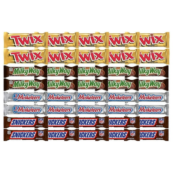 SNICKERS, TWIX, MILKY WAY & 3 MUSKETEERS Individually Wrapped Variety Pack Full Size Milk Chocolate Candy Bars Bulk Assortment, 40 Bars
