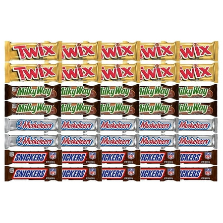SNICKERS  TWIX  MILKY WAY & 3 MUSKETEERS Individually Wrapped Variety Pack Full Size Milk Chocolate Candy Bars Bulk Assortment  40 Bars