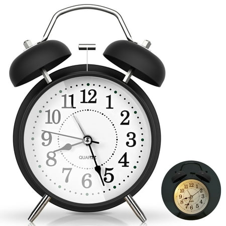 Super Loud Alarm Clock for Heavy Sleepers, 4 inches Twin Bell Alarm Clock with Backlight, Silent Non-Ticking & Luminous dial, Digital Alarm Clocks for Kids, Adults, Bedrooms, Black