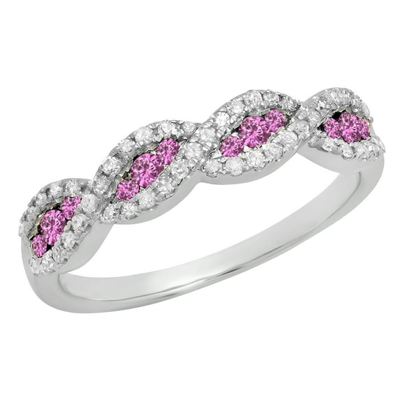 Dazzlingrock Collection Round Pink Sapphire & White Diamond Wedding Band 10K White Gold, Size 7