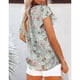 thumbnail image 3 of Blusas de mujer Casual Boho Estampado floral Cuello en V Manga corta Camisas sueltas elegantes Tops Verde XL, 3 of 5