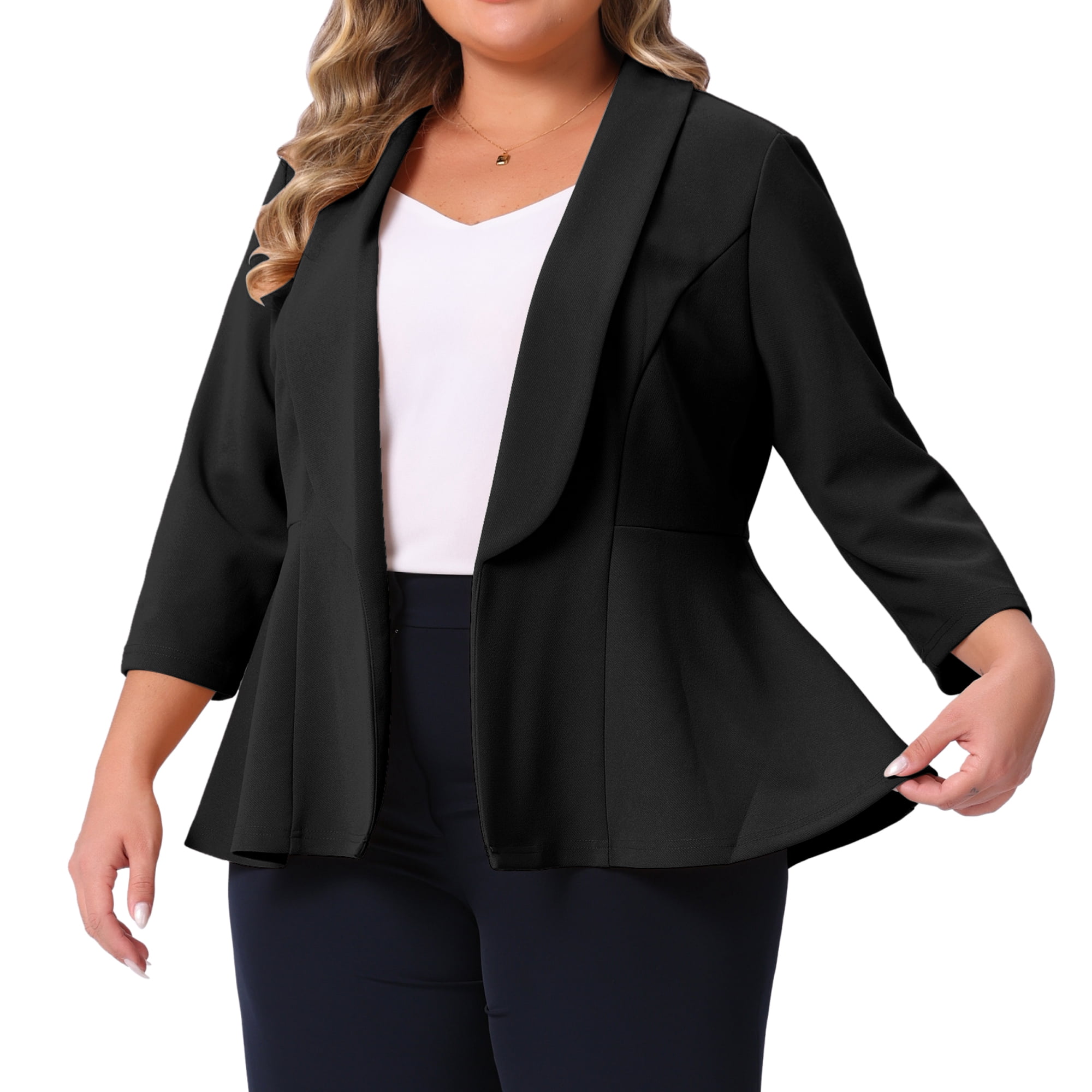 DARING DIVA Women's Plus Blazer Sleeve Open Front Peplum Work Suit Jacket 4X Black