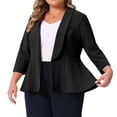 thumbnail image 2 of DARING DIVA Women's Plus Blazer Sleeve Open Front Peplum Work Suit Jacket 1X Black, 2 of 6