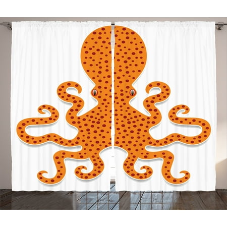 Bright Kids Curtains Kraken Decor Curtains 2 Panels Set, Cute Spotty Octopus Pattern in Bright Colors Marine Monster Kids Nursery Theme, Window Drapes for Living Room Bedroom, 108W X 90L Inches, Orange, by Ambesonne ()