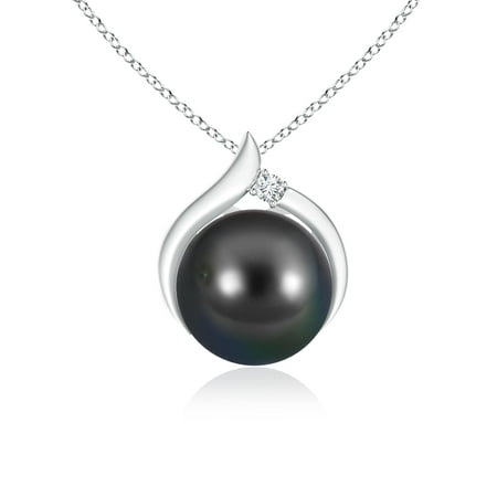 Gray Tahitian Pearl Pendant - Tahitian Cultured Pearl Solitaire Pendant with Diamond in 14K White Gold (8mm Tahitian Cultured Pearl) - SP0990THPRD-WG-AA-8