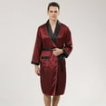 thumbnail image 5 of JTieacloth Men's Nightgown Male Robe Satin Bathrobe With Shorts Set Pajamas Silky Kimono Robe Red, 5 of 6