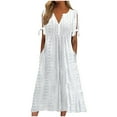 thumbnail image 1 of vestido de bolsillo de manga corta con hombros descubiertos y botones de cuello redondo de color sólido casual de moda para mujer blanco / s, 1 of 5