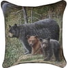 17" Black and Green Bear Family Square Throw Pillow