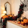thumbnail image 7 of Halloween Black Rose Garland 78.7 In Gothic Artificial Vine with Red Roses and Berries Spooky Season Mantel Door Decor for Home Party, 7 of 7