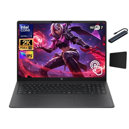 HP OmniBook 3 16 2K Touchscreen Laptop Intel Core Ultra 5 225U 16GB DDR5 RAM 512GB SSD Wi-Fi 7 Copilot AI Windows 11 Home Mica Silver with Mazepoly Accessories