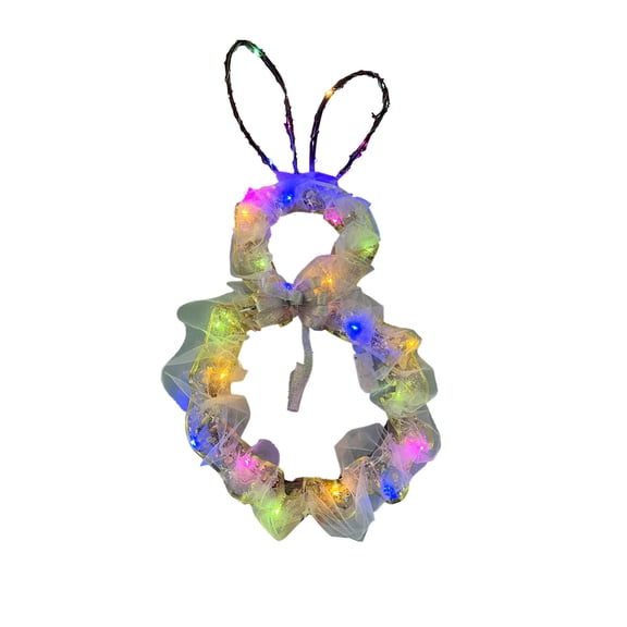YingYouFu Easter Bunny Ear Wreath, Illuminated Decorative Vine Wreath, LED Lighted Rabbit Ear Shape, Indoor Outdoor Festive Home Decor, Spring Party Decoration