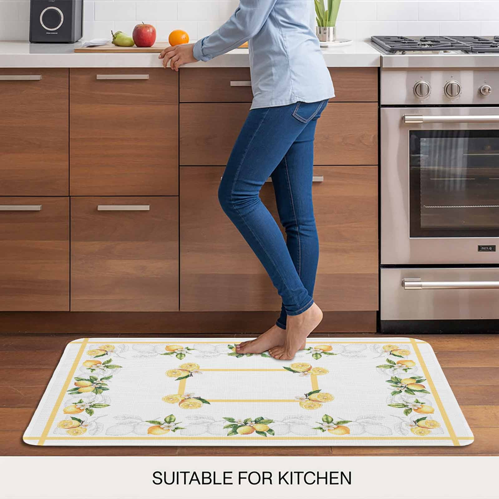 Lemon Yellow Doormat Outdoor Entrance 24"x36", Modern Country Flower Floral Summer Spring Absorb Moisture Dirt Door Mats, Non-Slip Rubber Backing Floor Mats Indoor, Low-Profile Front Door Rugs
