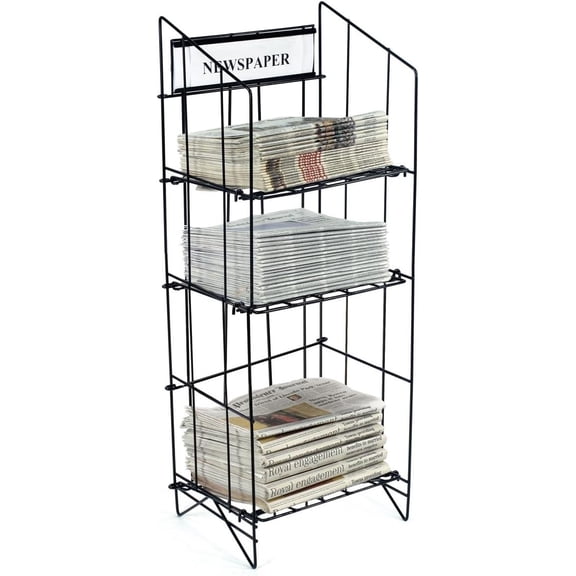 43-inch-Tall Wire Newspaper Display Rack Stand with 3 Shelves, 15.75 x 13.5 - Black
