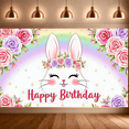 thumbnail image 6 of Adorable Bunny Themed Happy Birthday Banner with Floral Decorations and Rainbow Background for Birthday Parties Photography Props Party Supplies Decors, 6 of 7