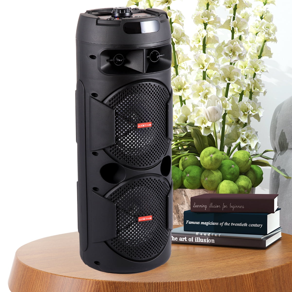 RIDWIND Portable Bluetooth Party Speaker with Dual 6.5" Subwoofers, 4000W,TWS Stereo, Deep Bass, Rechargeable Battery, AUX/FM, LED Lights, Remote & Mic for Indoor/Outdoor Events