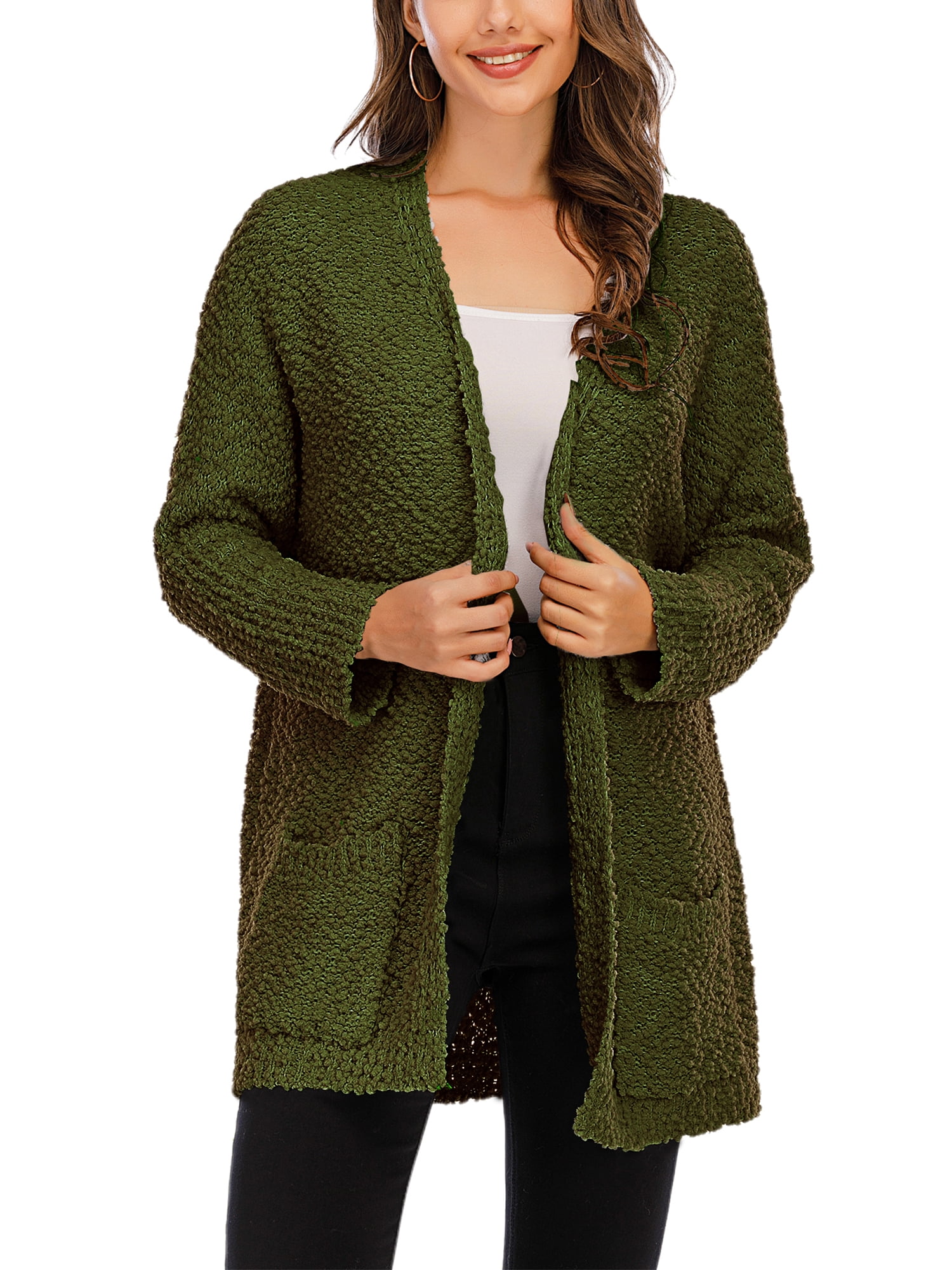 NEW LADIES WINTER WARM KNITTED LONG SLEEVE POCKET CARDIGAN JUMPER TOP SIZE 12-24