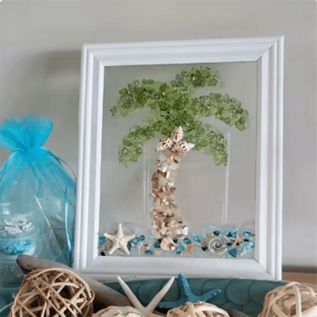 Ocean Theme Sea Glass Art Kit for Adults Photo Frame Easy Operation DIY Mosaic Arts and Craft Kits Handmade B