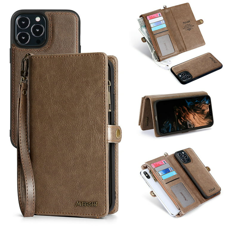 CaseMe iPhone 12 Pro Max Zipper Leather Wallet Case with RFID