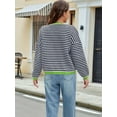 thumbnail image 5 of Women'S Long Sleeve Striped Sweater V Neck Color Block Soft Knit Pullover Trendy Jumper Tops Blue & White XL, 5 of 6