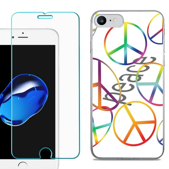 For Apple iPhone 7 / iPhone 8 Case, Slim-Fit TPU Phone Case, with Tempered Glass Screen Protector, by OneToughShield ® - Colorful Peace