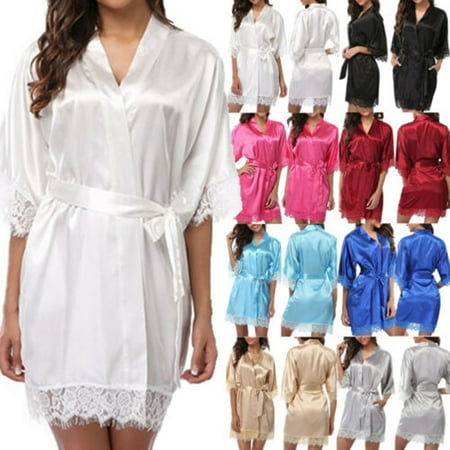

Stylish Women s Silk Night Robes Lace Smooth Robes Bridesmaid Bridal Party Satin Robes Sleepwear with Removable Waist Belt